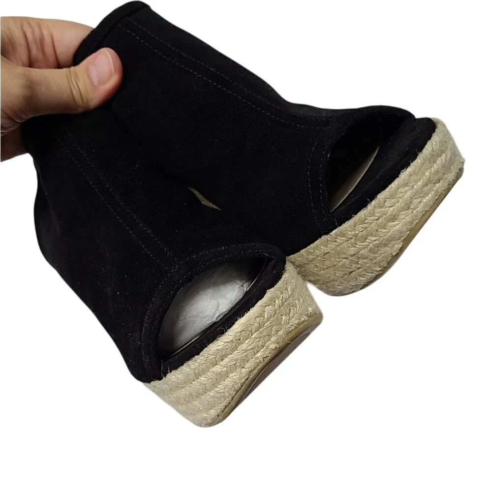 Steve Madden Chya Black Leather Espadrille Wedge Sandals Lace Up Ankle Tie 8.5